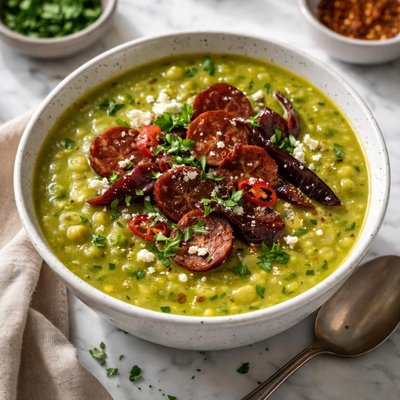 Image of Pea Soup with Chorizo and Chipotle Peppers