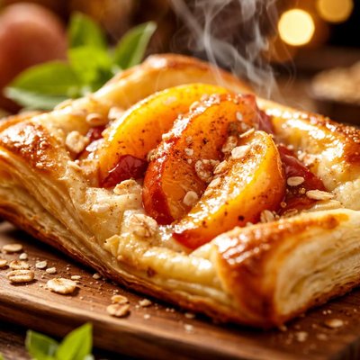 Image of Vegan Peach and Almond Puff Pastry