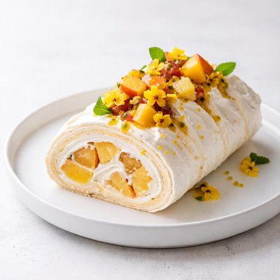 Image of Peach and Passionfruit Pavlova Roll