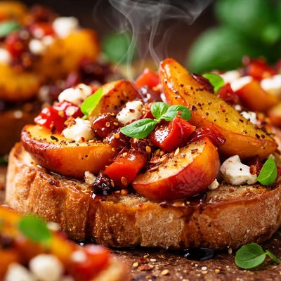 Image of Peach and Roasted Red Pepper Bruschetta