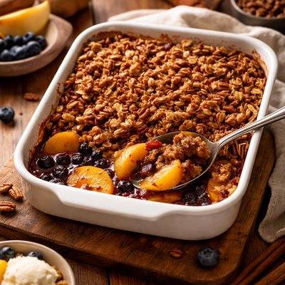 Image of Peach Blueberry Crisp with Spiced Pecan Topping