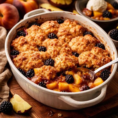 Image of Peach Pineapple Blackberry Cobbler