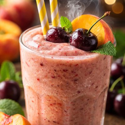 Image of Peach Smoothie with Dark Sweet Cherries