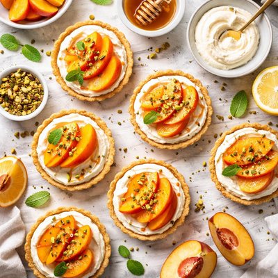 Image of Peach Tarts with Cheesecake Creme Topping