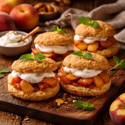 Image of Peaches and Cream Shortcakes with Cornmeal Orange Biscuits