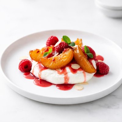 Image of Peaches and Cream with Raspberry Sauce