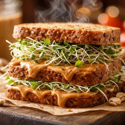 Image of Peanut Butter and Sprout Sandwich