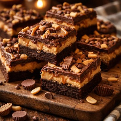 Image of Peanut Butter Candy Bar Brownies