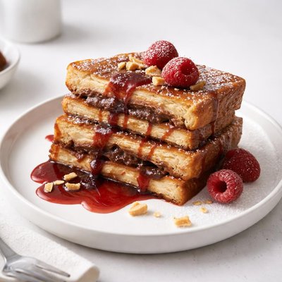 Image of Peanut Butter Chocolate Stuffed French Toast with Jam Syrup