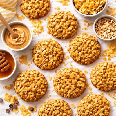 Image of Peanut Butter Cookies with a Corn Flake Crunch