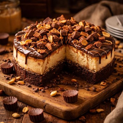 Image of Peanut Butter Cup Brownie Bottom Cheesecake