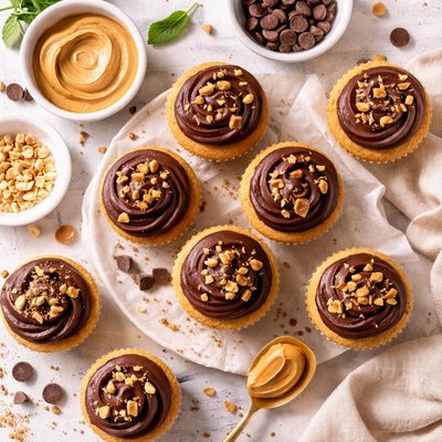 Image of Peanut Butter Cupcakes with Chocolate Ganache Icing