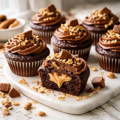 Image of Peanut Butter Filled Brownie Cupcakes