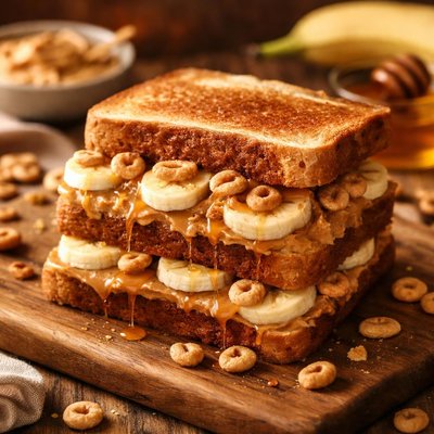 Image of Peanut Butter Honey Banana Cheerio Sandwich