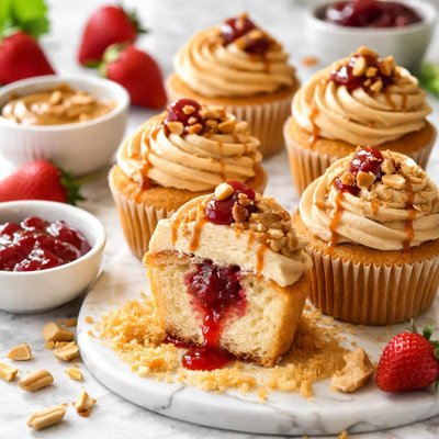 Image of Peanut Butter Jelly Filled Cupcakes