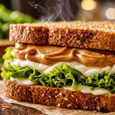 Image of Peanut Butter Lettuce and Mayo Sandwich
