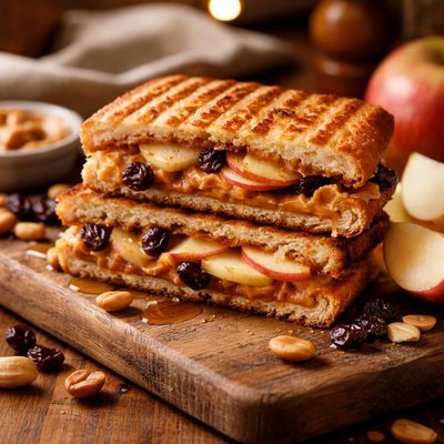 Image of Peanut Butter Panini with Raisins and Apples