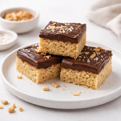 Image of Peanut Butter Rice Krispy Treats with Chocolate Frosting