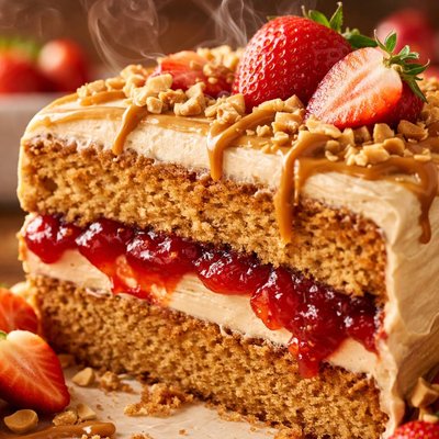 Image of Peanut Butter Strawberry Jam Cake with Peanut Butter White