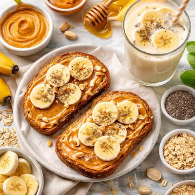 Image of Peanut Butter Toast with Icy Cold Banana Milk