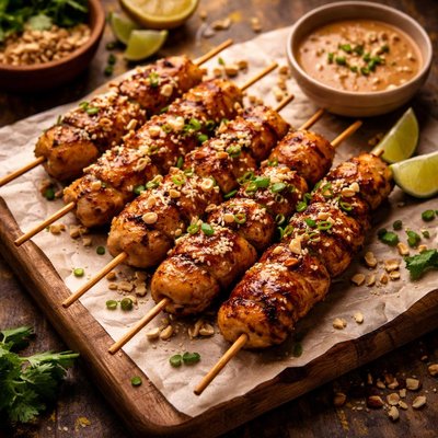 Image of Peanut Miso Chicken Skewers
