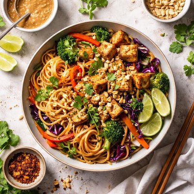 Image of Peanut Noodles with Gingered Vegetables and Tofu