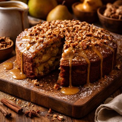 Image of Pear Ginger Cake with Buttered Rum Sauce