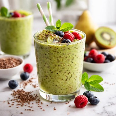 Image of Pear Kiwi Berry Flax Seed Smoothie