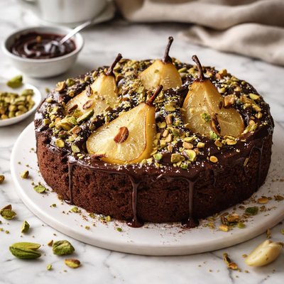 Image of Pear Pistachio and Chocolate Cake