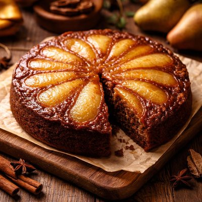 Image of Pear Upside Down Gingerbread Cake