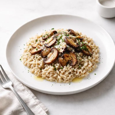 Image of Pearl Barley Risotto Orzotto with Sauteed Mushrooms