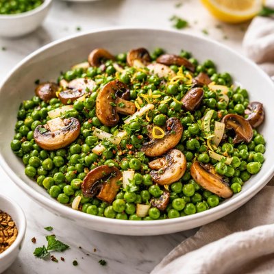 Image of Peas Mushrooms and Scallions