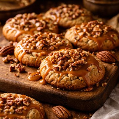 Image of Pecan Cookies with Caramel Glaze