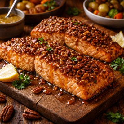 Image of Pecan Encrusted Salmon with Dijon Honey Glaze
