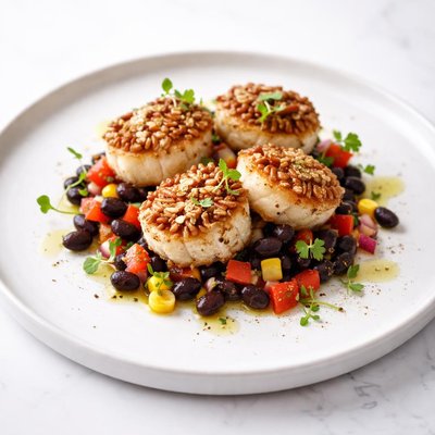Image of Pecan Encrusted Scallops with Black Bean Salsa