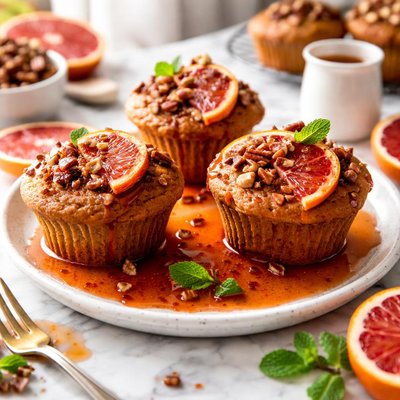 Image of Pecan Muffins in Blood Orange Syrup