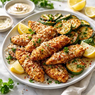 Image of Pecorino Chicken Fingers and Zucchini