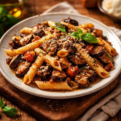 Image of Penne Con Funghi E Melanzane