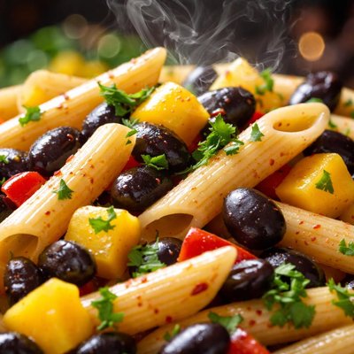Image of Penne Pasta with Black Beans and Mango