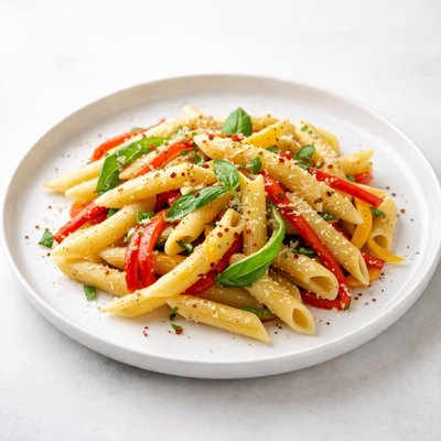 Image of Penne Pasta with Multi Colored Peppers