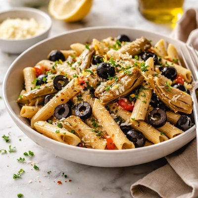 Image of Penne with Artichokes and Black Olives