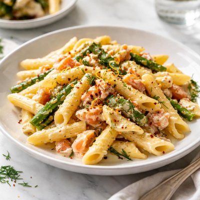 Image of Penne with Asparagus and Smoked Salmon Cream