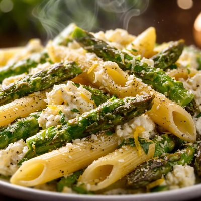 Image of Penne with Asparagus Ricotta and Lemon