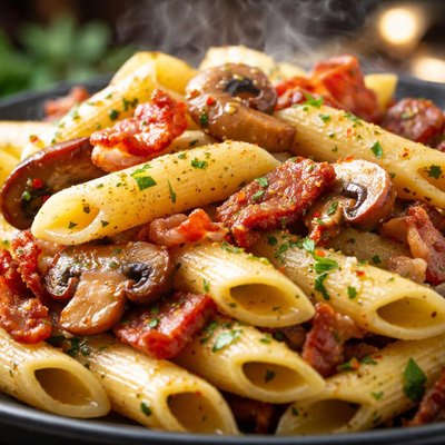 Image of Penne with Bacon and Mushrooms