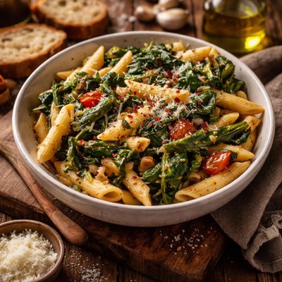 Image of Penne with Braised Squash Greens
