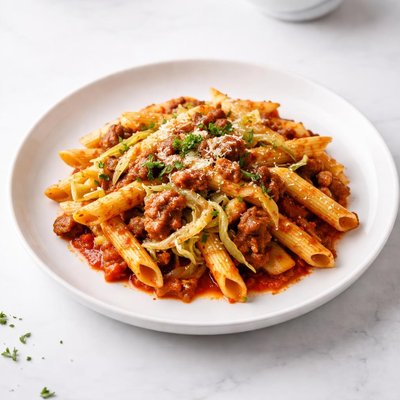 Image of Penne with Cabbage and Italian Sausage in Marinara Sauce