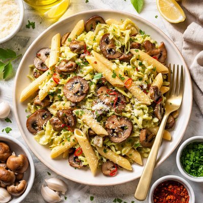 Image of Penne with Cabbage and Mushrooms