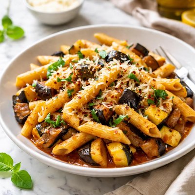 Image of Penne with Eggplant Zucchini and Yellow Squash