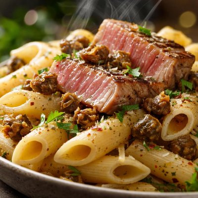 Image of Penne with Grilled Tuna and Crisp Fried Capers
