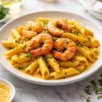 Image of Penne with Saffron and Prawns